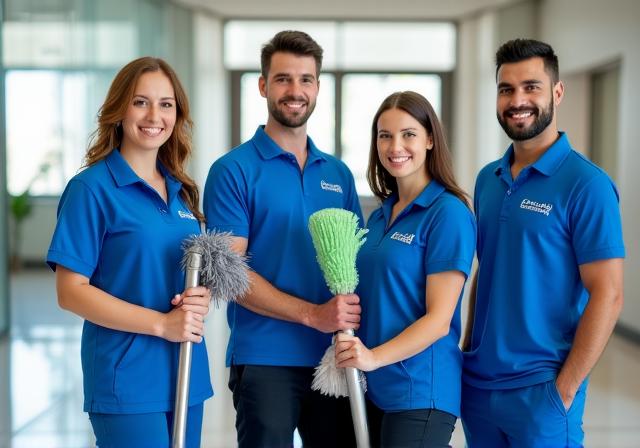 Nasz uśmiechnięty zespół specjalistów w profesjonalnych strojach